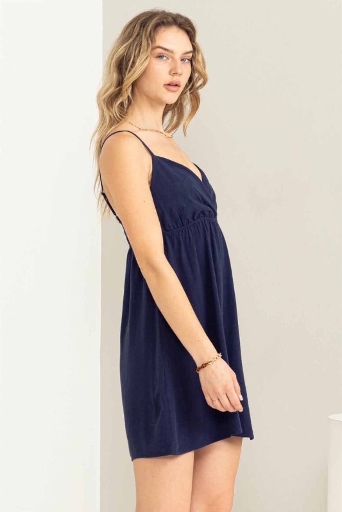 Linen Love Affair Mini Dress in Midnight Kiss