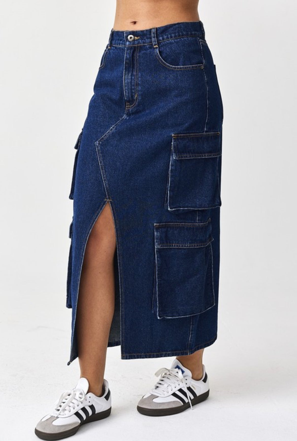 Split Decision Denim Midi Skirt