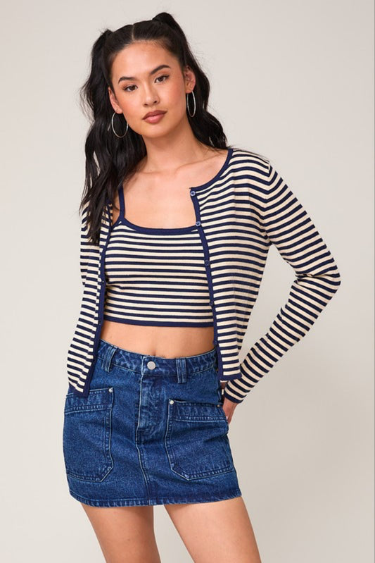 Midnight Striped Cardigan Set