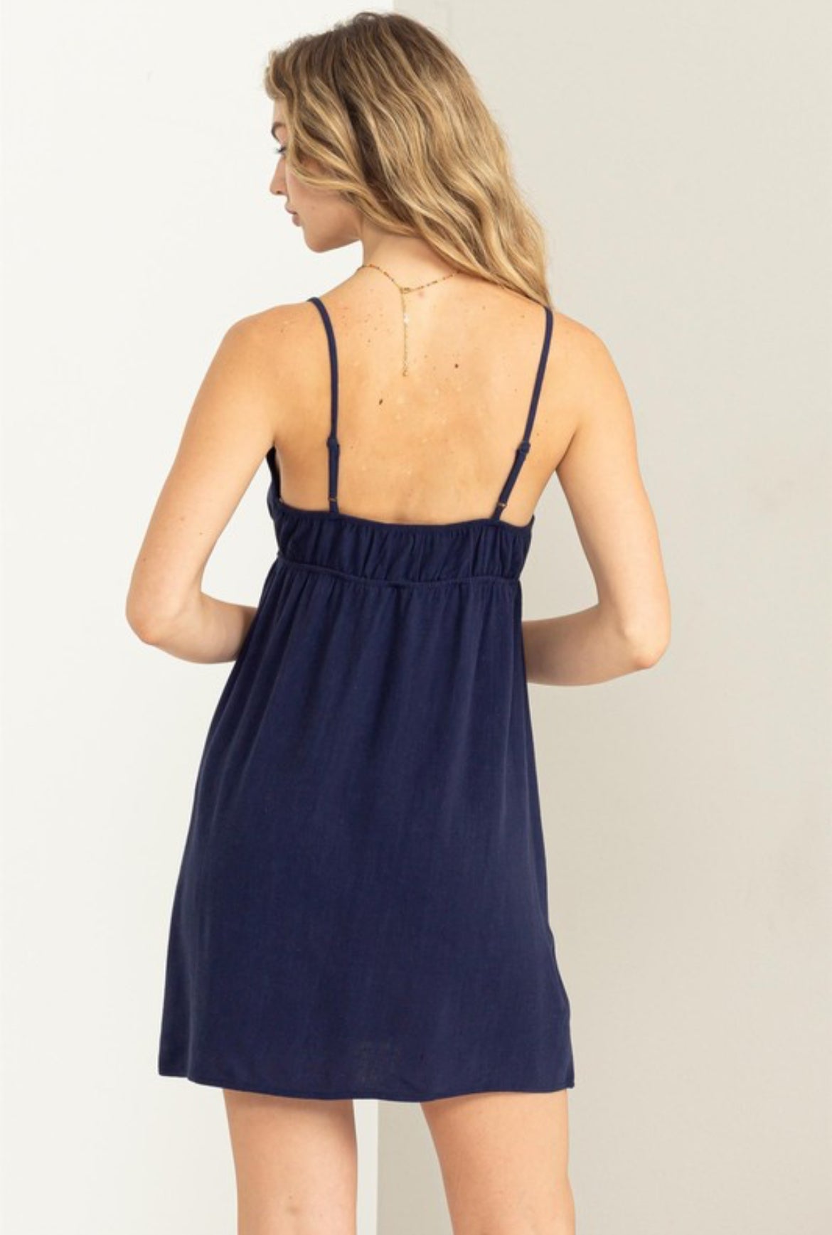 Linen Love Affair Mini Dress in Midnight Kiss