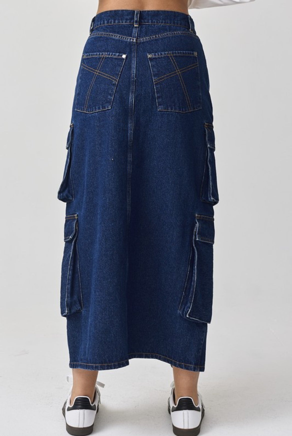 Split Decision Denim Midi Skirt